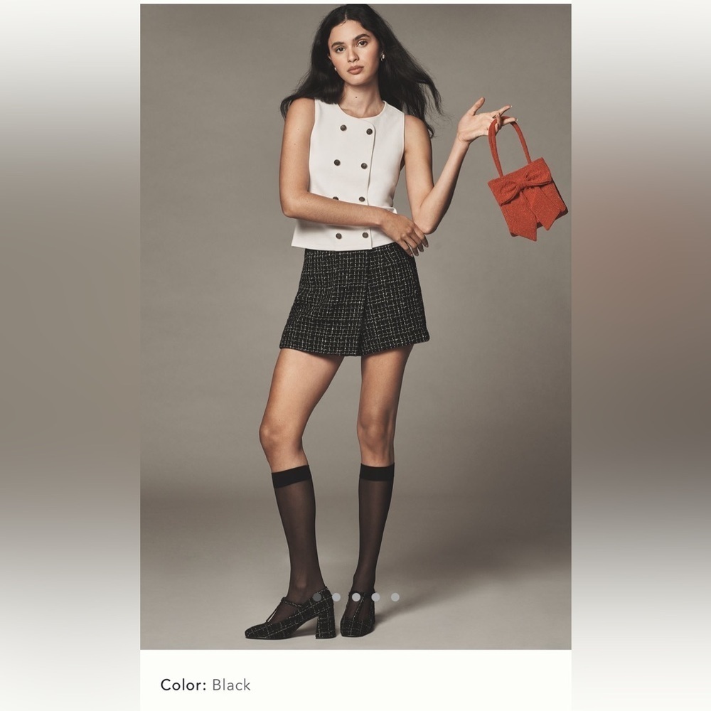 NWT new 12 fits 10 Anthropologie Maeve tweed skort shorts skirt black white
